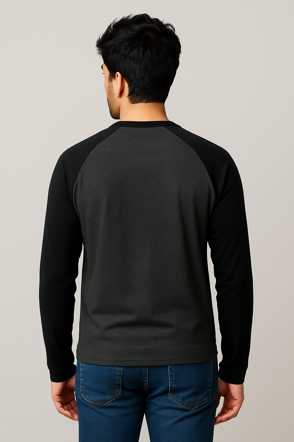 Classic Black Charcoal Melange Unisex Raglan T-Shirt 2