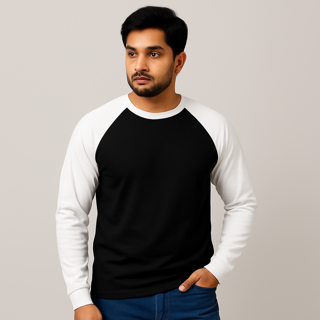 Classic White Black Unisex Raglan T-Shirt 1