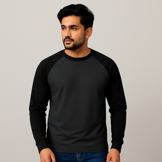Classic Black Charcoal Melange Unisex Raglan T-Shirt 1