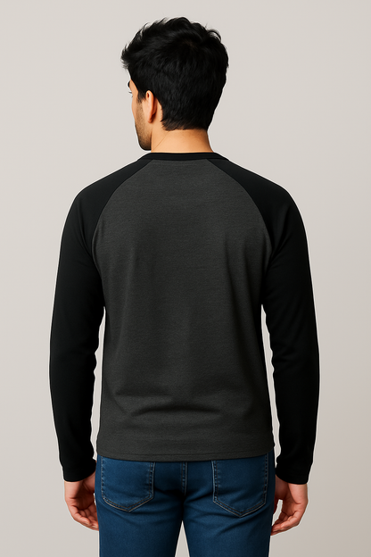 Classic Black Charcoal Melange Unisex Raglan T-Shirt 2