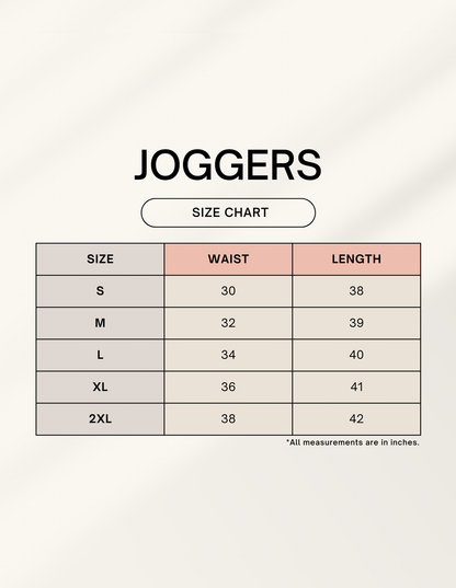 TRIBE ORIGN JOGGERS SIZE CHART